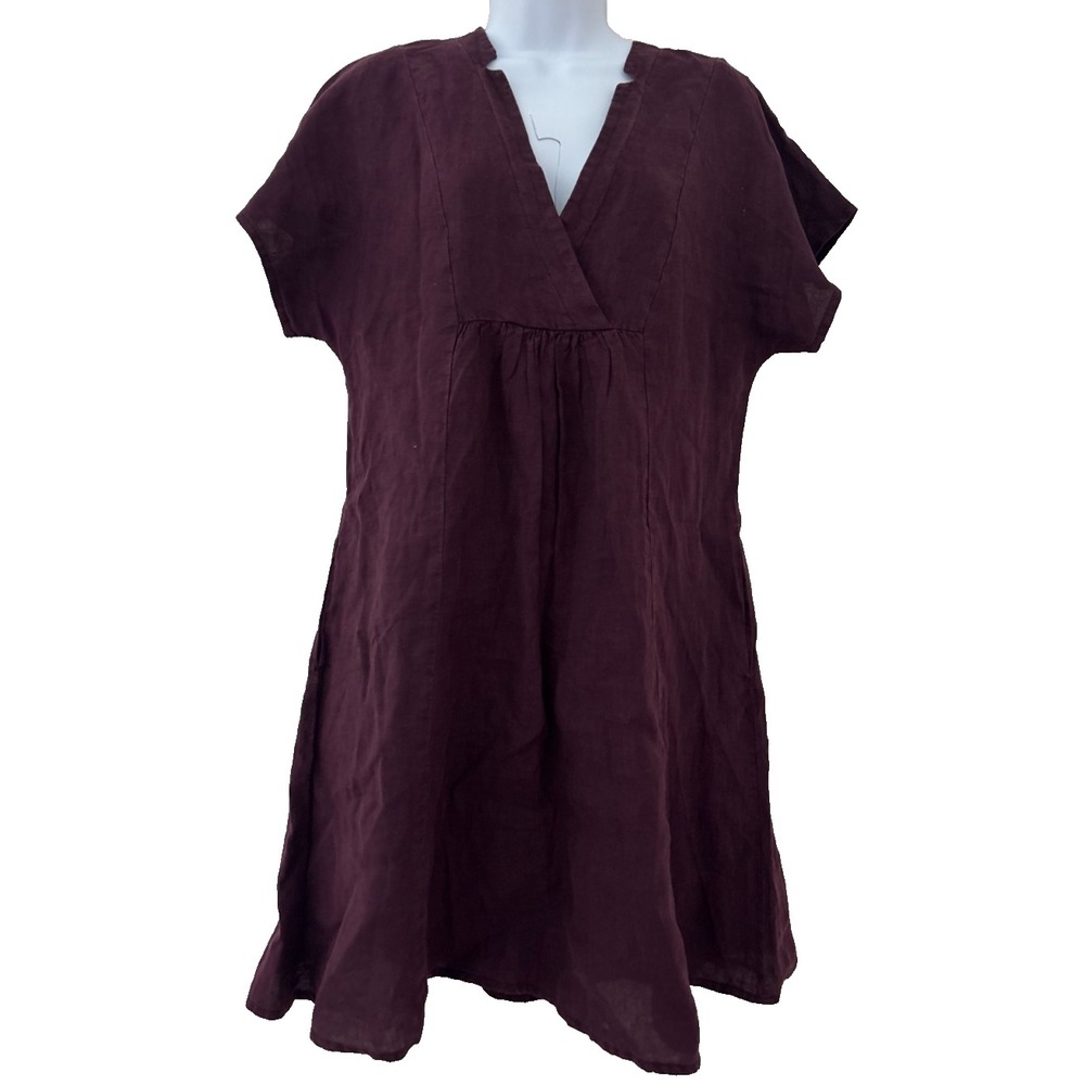 Sundance Linen Dress XS Small Eggplant Beach Resort Midi Boho Pockets Lagenlook